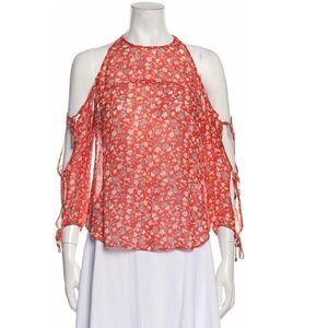 NWT Veronica Beard Red Floral 100% Silk Tie Arm Top